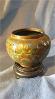 Chinese cloisonné pot , with wood stand , no lid