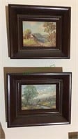 2 small framed oil paintings on artist board,