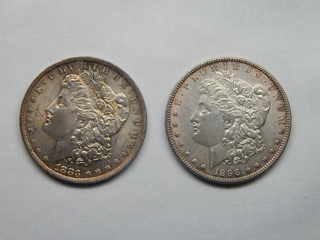 1883-O & 1896 Morgan Silver Dollars VF+