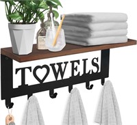 Black Towel Shelf 6 Hooks