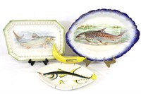 Swordfish & 2 Antique Transferware Fish Platters