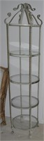 FIVE TIER GLASS AND IRON STAND TOP GLASS IS