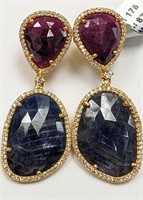 Silver Sapphire And Ruby And Cz(25.2ct) Earrings