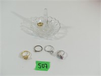 Collection of 5 Rings on Crystal Holder