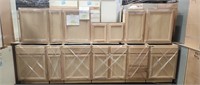 1 LOT (12) PC UNFINISHED OAK KITCHEN CABINET SET