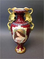 Austrian Art Nouveau Majolica Portrait vase