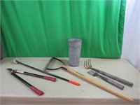 Garden tools, loppers, metal can, magnet