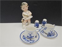 Brinn's Girl Statue & Mini Tea Cups, Shakers +