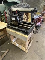 rockwell radial arm saw  on wooden cart wheels