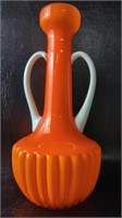 Mid Century Bright Orange & White Cased Glass