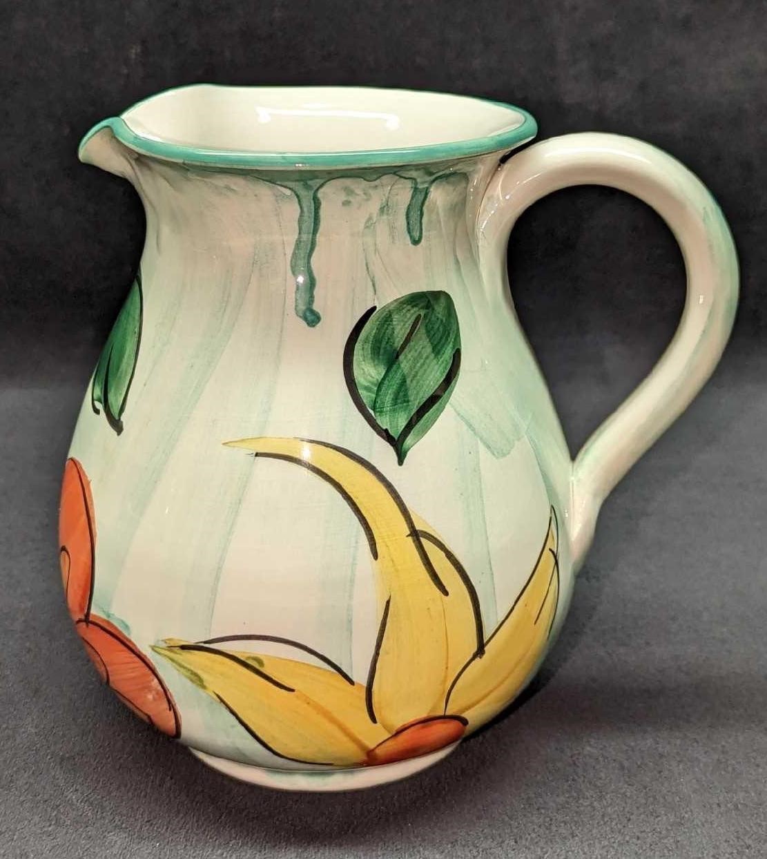 Hand Painted Ceramic Italian Floral Pitcher