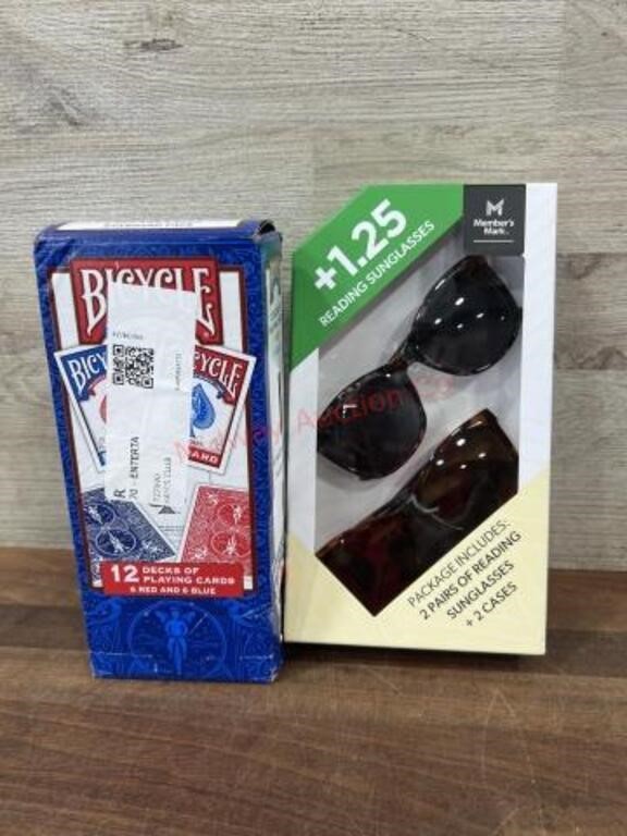 12 pack playing cards & reading sunglasses