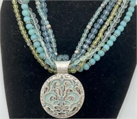 Signed AVENUE Necklace w/ Turquoise Pendant Silver