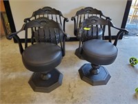 4 CAST IRON BARREL BACK CHAIRS