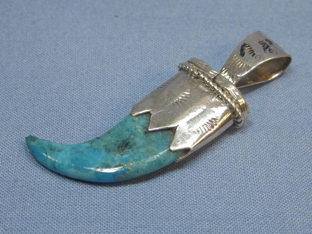 Sterling Silver Navajo Compressed Turq. Pendant