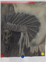 Native American Indian Charcoal Sketch 18.5 x 16