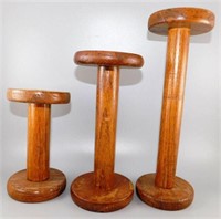347/43 Set of 3 Large Wooden Spools 7-12 inches ta