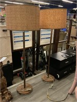 Pair Faux Bamboo Floor Lamps w/shades