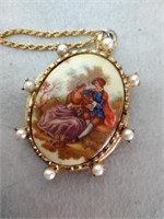 lovely vintage porcelain locket with chain