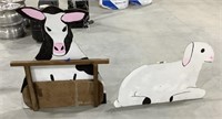 Wooden cow and sheep outdoor decoration