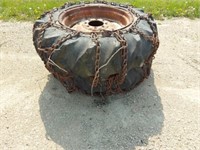 Pair of 13.6-26 tires, rims, chains off AC D15