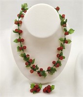 Glass Red Berries Earrings & Necklace