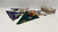 Tin with various Cub Scout patches, pins and (2)