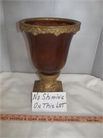 Amber Glass & Gold Large Pedestal Vase