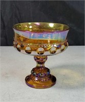 Amber carnival glass compote approx 5 inches tall