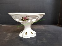 White Ceramic Floral Pedestal Fruit Bowl