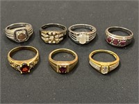 7 Men’s Rings: Silver 3 Stone Ruby Ring, stamped