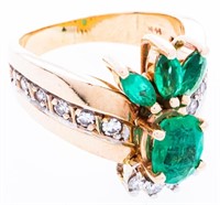 14kt Yellow Gold Designer Cocktail Ring,4 Emeralds