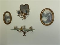 Shelf, wall sconce, pictures