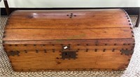 Gorgeous antique coffin style trunk with metal