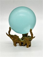 Art Deco Blue Glass Sphere in Brass Holder