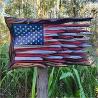 Handmade Honor US Flag with Cypress Trim,3D Iron