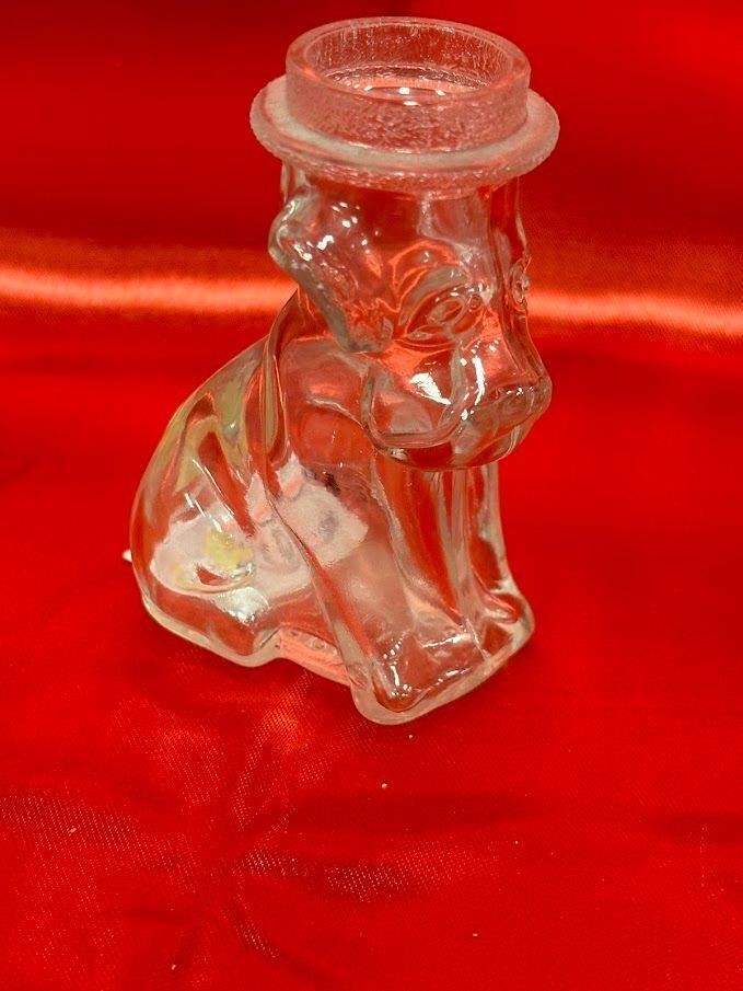 Vintage Glass candy container, dog, no lid