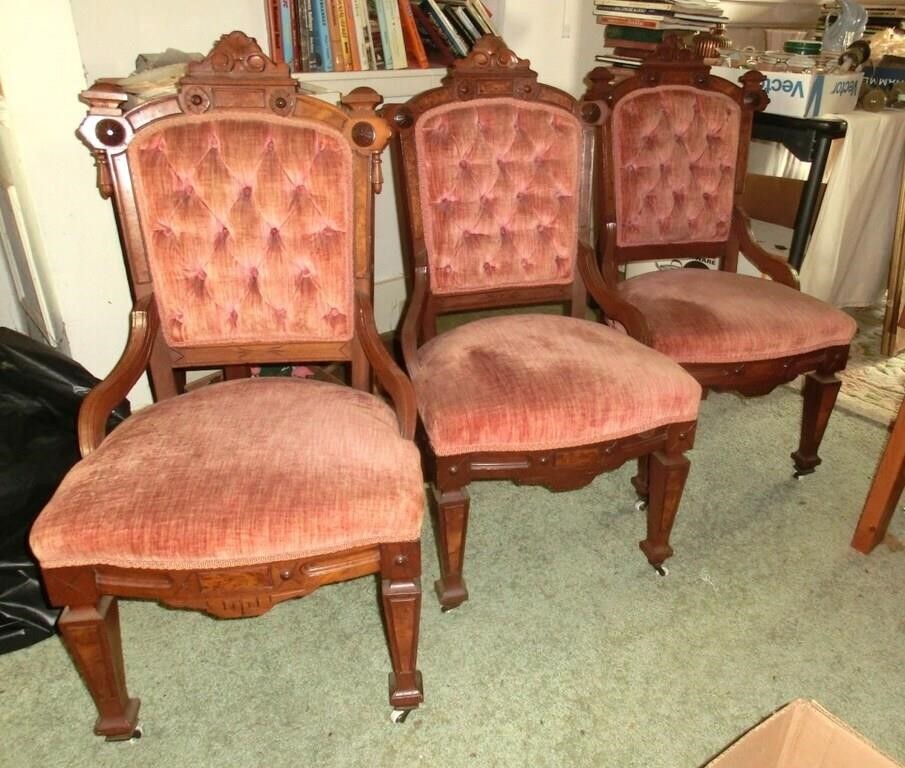 3 Renaissance Revival wal. parlor chairs (gents