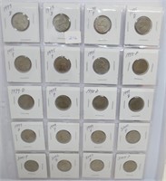 20 Jefferson nickels, mixed dates