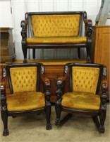 3 PIECE CLAW FOOTED PARLOR SET WITH CARVED FACES