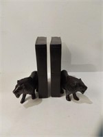 Hand Carved Wood Lion Bookends. U15A