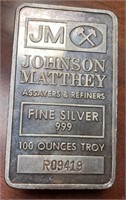 Johnson Matthey 100 Troy oz Silver Bar