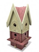 Large Victorian style wood bird house, 15” h.