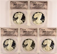 5 Pieces Perfect Proof 2010 Silver Eagles.