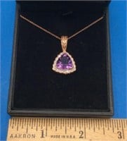 Exquisite 14k Amethyst Diamond Pendant Necklace
