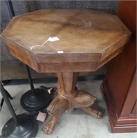 H- Leather Wrapped Top 3 Legged Table
