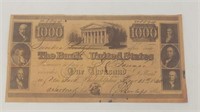 1840 $1000 Bank Of United States Note  #8894 Repro