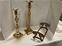 Brass candlesticks & adjustable bookends