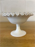 Fenton Milk Glass Silver Crest Crimped Footed