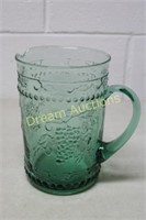 Light Teal Glass Pitcher with Grapevine Design 8H